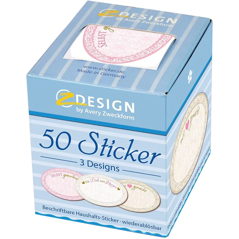 AVERY Zweckform 56861 Marmelade Sticker auf Rolle 50 Stück (Etiketten, Aufkleber, ablösbare Papiersticker mit Goldprägung 38 mm im Spender, beschriftbar, Einmachetiketten, Selbstgemachtes)