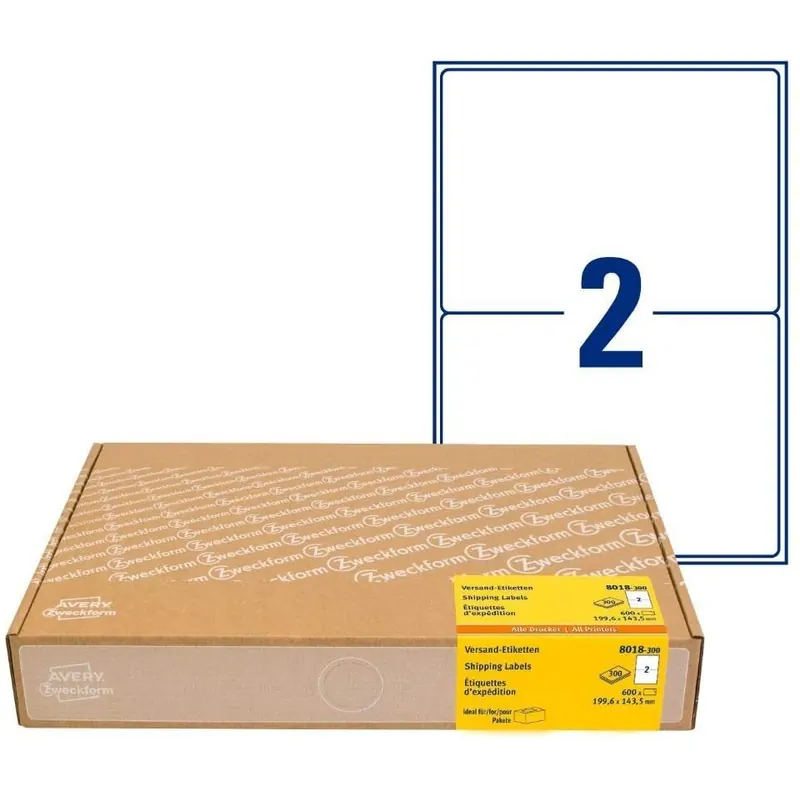 AVERY Zweckform 600 Versandetiketten Art. 8018 (199,6 x 143,5 mm (A5) Adressetiketten selbstklebend für DHL und Hermes, Versandaufkleber, 3655, 300 Blatt, für alle Drucker)
