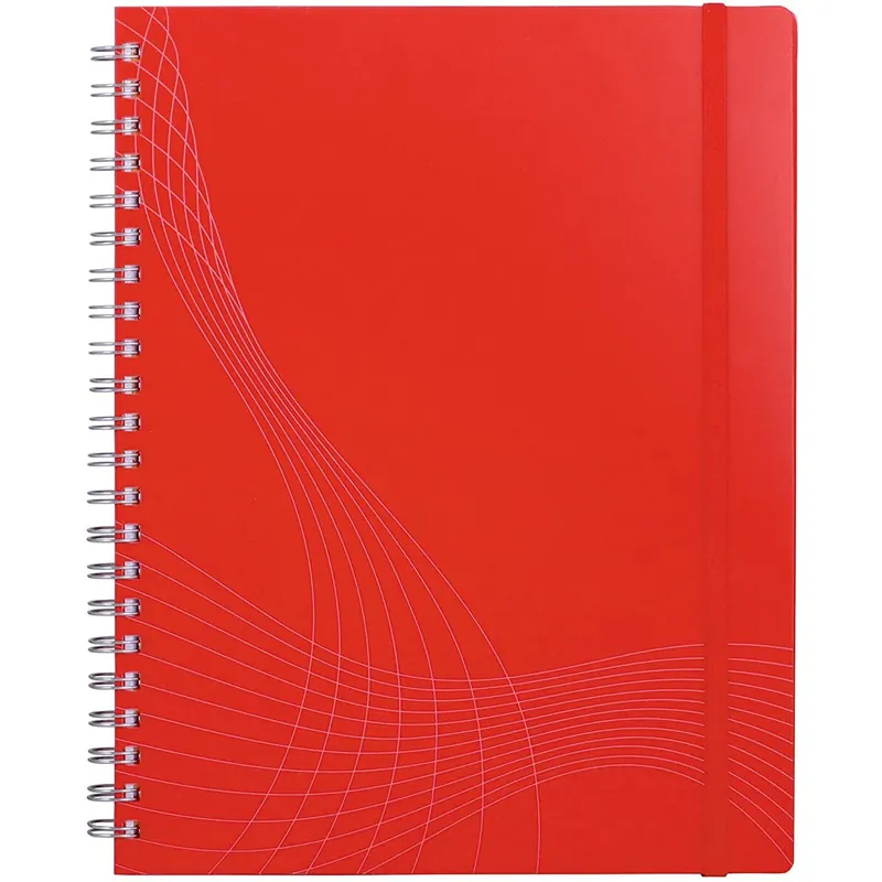 AVERY Zweckform 7035 Notizbuch notizio (A4, Kunststoff-Cover, Doppelspirale, kariert, 90 g/m², 90 Seiten mikroperforiert, Notizblock mit Verschlussband, Registern und Dokumententasche) rot