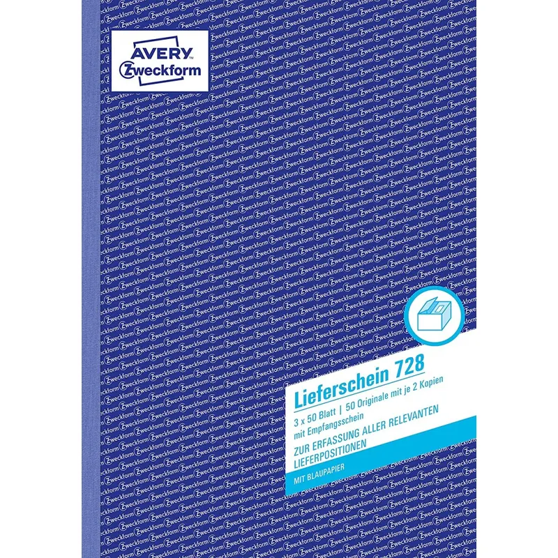 AVERY Zweckform 728 Lieferscheine (DIN A4, mit 2 Blatt Blaupapier, mit Empfangsschein, von Rechtsexperten geprüft, für Deutschland und Österreich geeignet,3 x 50 Blatt) weiß, gelb, rosa