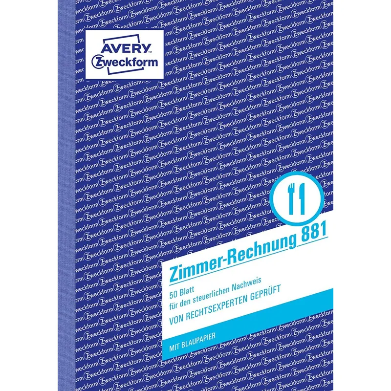 AVERY Zweckform 881 Zimmerrechnung (A5, mit 1 Blatt Blaupapier, beidseitig bedruckt, 50 Blatt) weiß