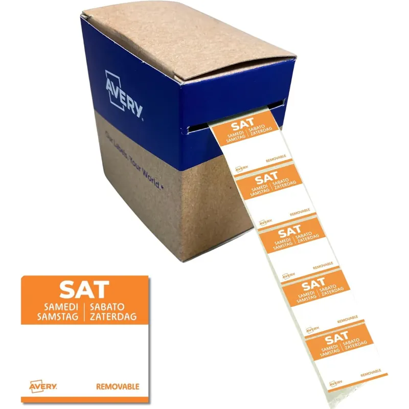 AVERY Zweckform ablösbare Lebensmittel-Tagesetiketten Samstag (orange 25 x 25 mm 1000 Aufkleber auf Rolle 5-sprachig HACCP-konform) DLSSATREV-1000