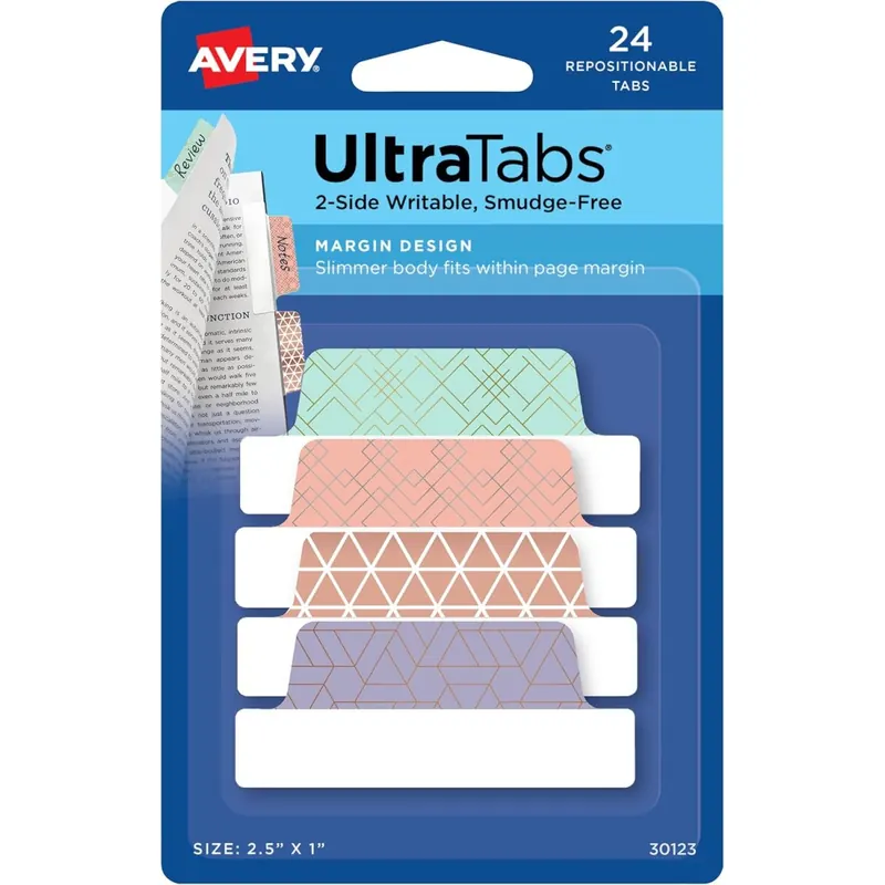 AVERY Zweckform Art. 30123 Haftstreifen transparent/pastell (24 Haftnotizen, 63,5x25,4mm, beschreibbare Index Tabs Folie, ablösbare Klebezettel, Page Marker, Sticky Notes, Klebemarkierungen)