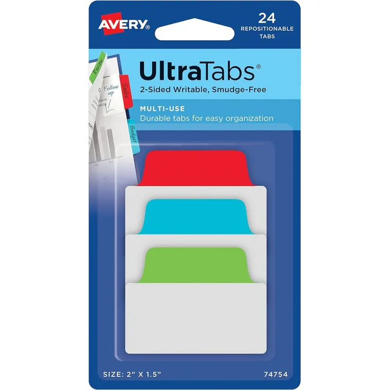 AVERY Zweckform Art. 74754 Haftstreifen transparent/bunt (24 Haftnotizen, 50,8x38,1mm, beschreibbare Index Tabs Folie, Post it, ablösbare Klebezettel, Page Marker, Sticky Notes, Klebemarkierungen)