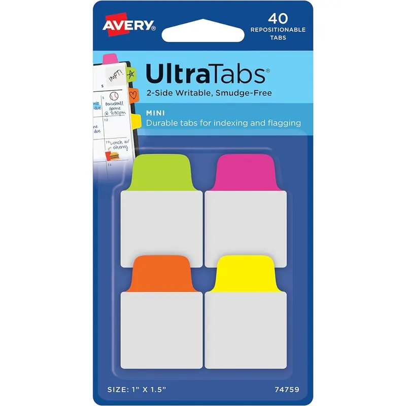 AVERY Zweckform Art. 74759 Haftstreifen transparent/neon (40 Haftnotizen, 25,4x38,1mm, beschreibbare Index Tabs Folie, Post it, ablösbare Klebezettel, Page Marker, Sticky Notes, Klebemarkierungen)