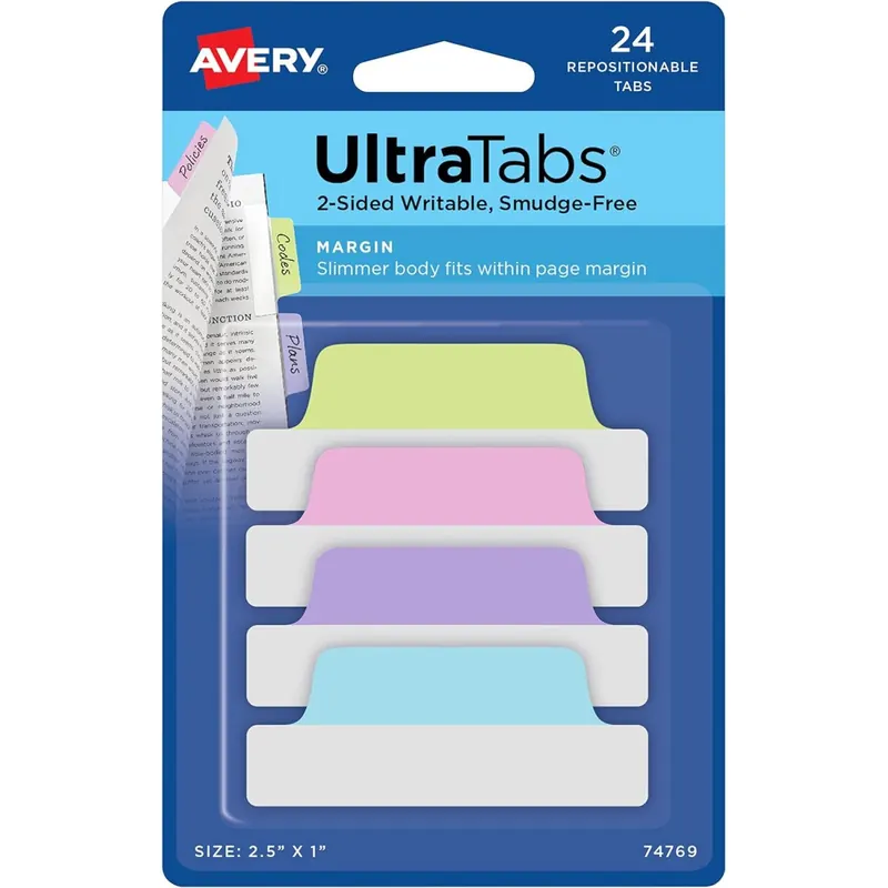 AVERY Zweckform Art. 74769 Haftstreifen transparent/pastell (24 Haftnotizen, 63,5x25,4mm, beschreibbare Index Tabs Folie, Post it, ablösbare Klebezettel, Page Marker, Sticky Notes, Klebemarkierungen)