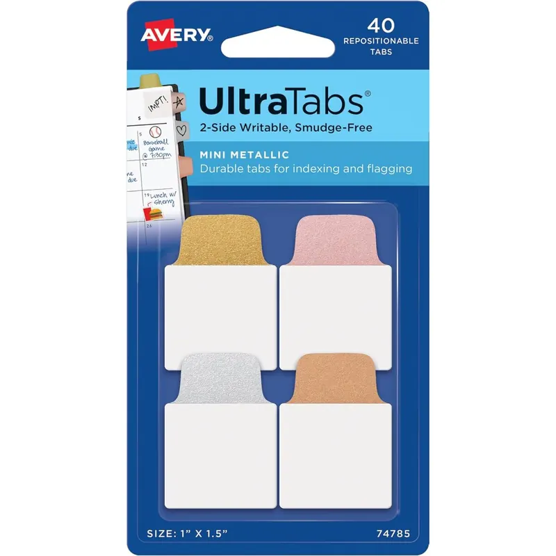 AVERY Zweckform Art. 74785 Haftstreifen transparent/metallic (40 Haftnotizen, 25,4x38,1mm, beschreibbare Index Tabs Folie, ablösbare Klebezettel, Page Marker, Sticky Notes, Klebemarkierungen)