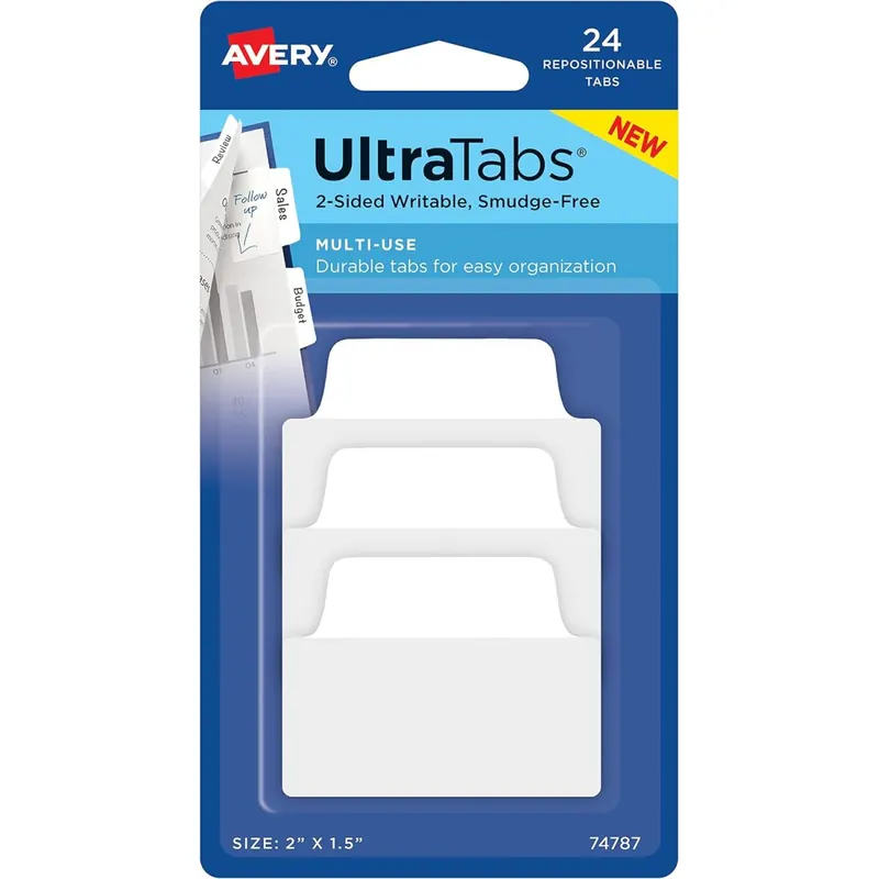 AVERY Zweckform Art. 74787 Haftstreifen transparent/weiß (24 Haftnotizen, 50,8x38,1mm, beschreibbare Index Tabs Folie, Post it, ablösbare Klebezettel, Page Marker, Sticky Notes, Klebemarkierungen)