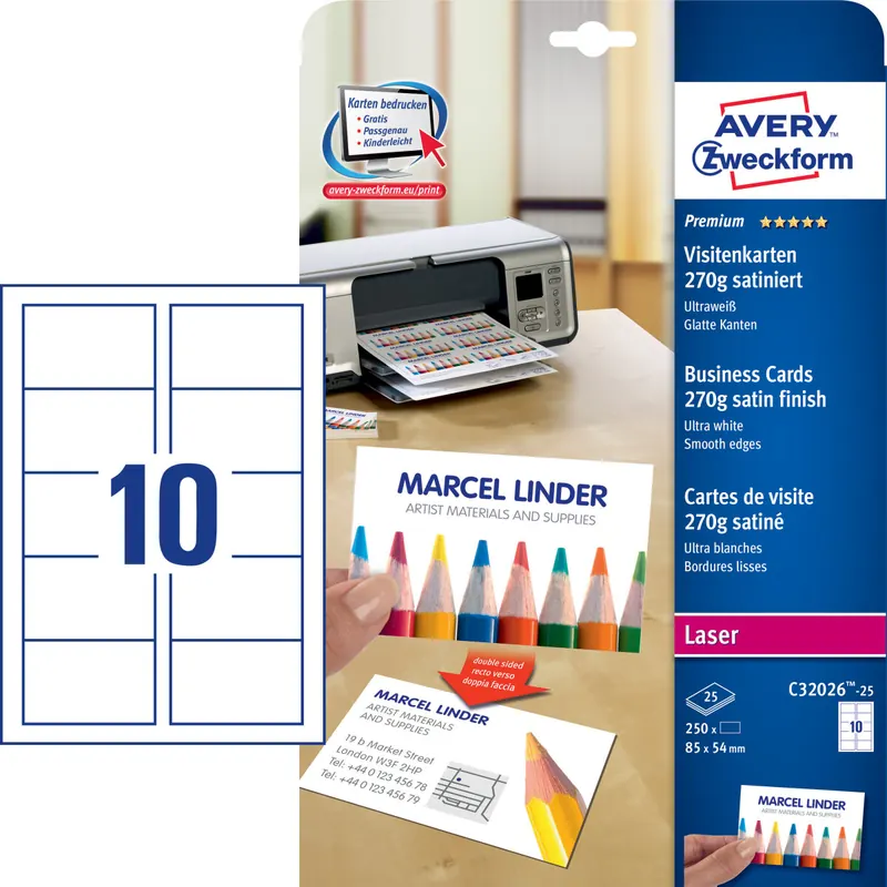 Avery Zweckform C32026-25 Premium Visitenkarten