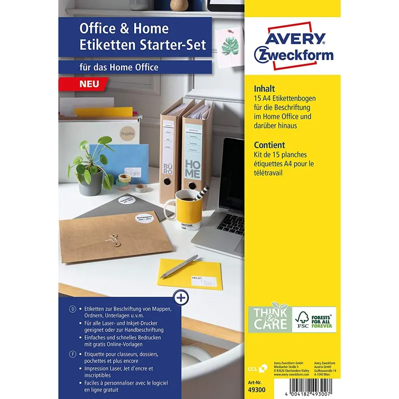 AVERY Zweckform Etiketten (Home Office, 189 Aufkleber auf DIN A4, selbstklebend und bedruckbar, Adressetiketten, Ordnerrückenetiketten, gelbe, runde und braune Klebeetiketten) 49300