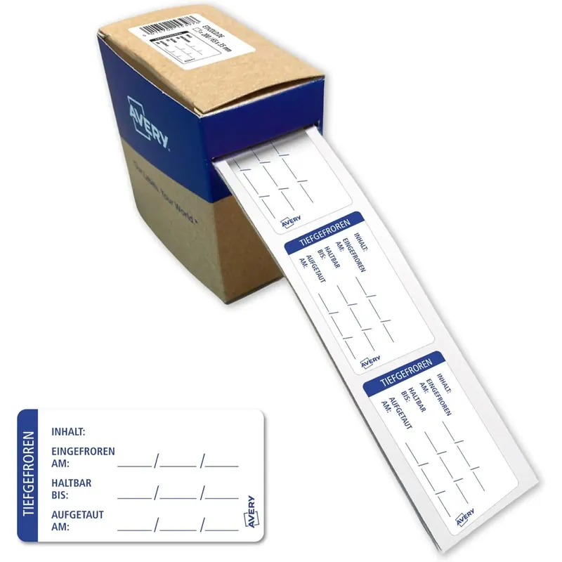 AVERY Zweckform Gefrieretikett Lebensmittel HACCP (65 x 35 mm 200 Etiketten auf Rolle kältefest vorbedruckt permanent) ETICOLD.DE