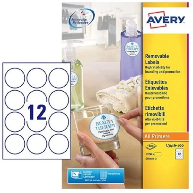 AVERY Zweckform L3416-100 runde Etiketten (zum Bedrucken, selbstklebend, Ø 60 mm, A4, 1.200 Aufkleber auf 100 Blatt, Klebepunkte zum Kennzeichnen von Unterlagen, Produkten) weiß