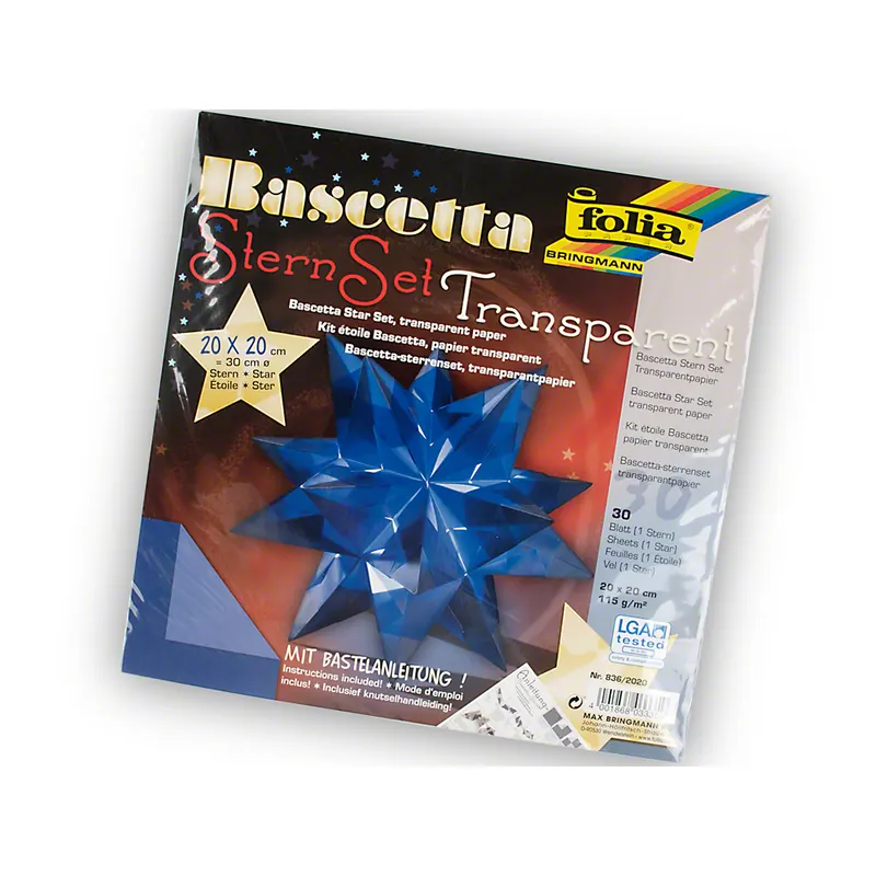 Bascetta-Stern Bastelset, 20 x 20 cm, P/30, Transparentpapier 115g/m², blau
