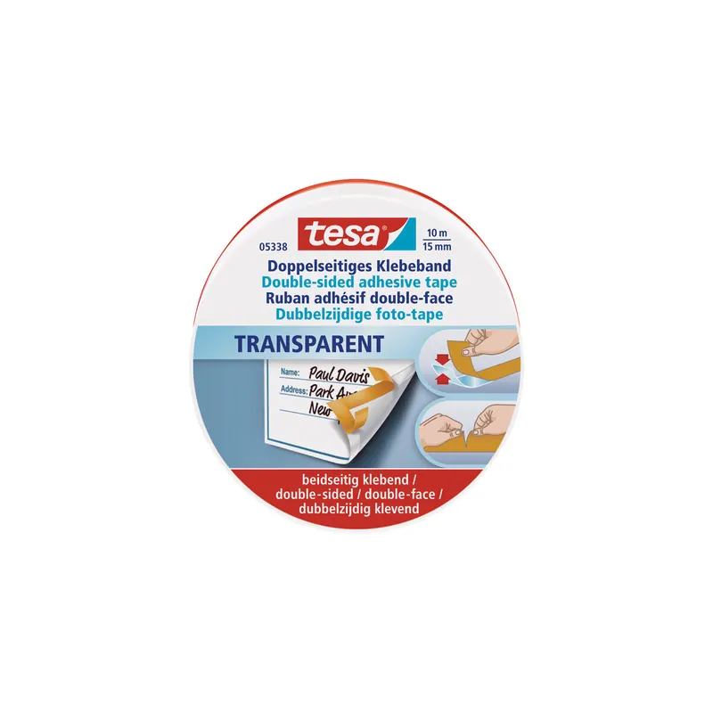 Basteldoppelklebeband tesa 5338 - 15 mm x 10 m transparent für Privat/Endverbraucher-Anwendungen