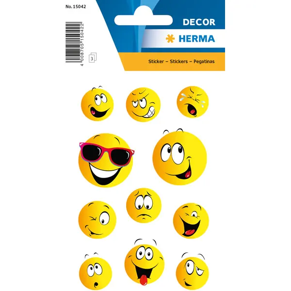 Belohnungssticker Herma 15042 - Happy Face gelb/schwarz Pckg/33