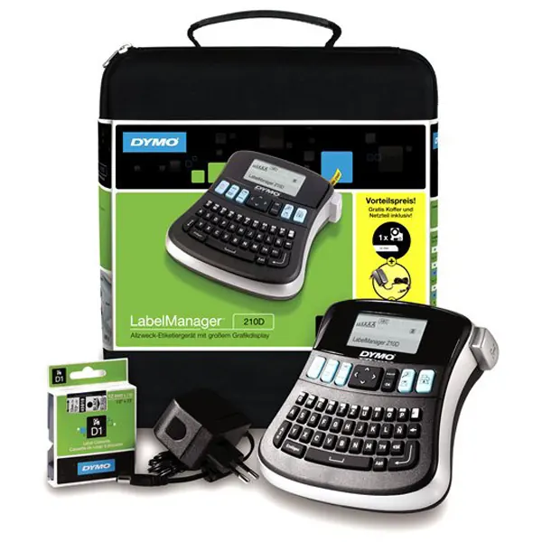 Beschriftungsgerät Dymo Labelmanager 210D S0964070 - 6, 9, 12 mm D1-Bänder DE/AT/CH 2 Zeilen Kofferset