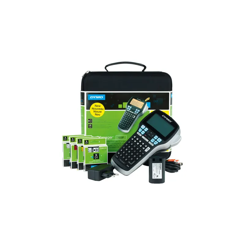 Beschriftungsgerät Dymo Labelmanager 420P S0915480 - 6, 9, 12, 19 mm D1-Bänder DE/AT/CH 4 Zeilen Kofferset