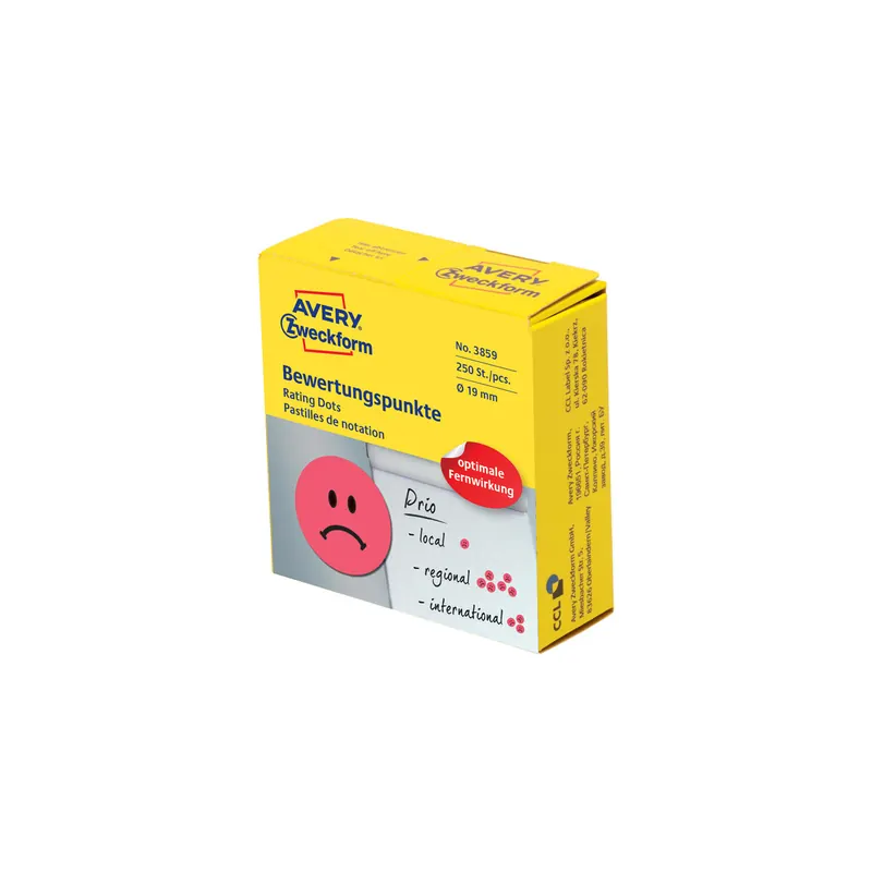 Bewertungsetikett Avery Zweckform 3859 - auf Rolle Ø 19 mm Trauriges Gesicht permanent bedruckt Papier Pckg/250