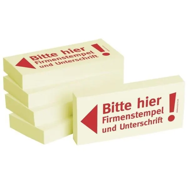 BIZSTIX Bedruckte Haftnotizen- Text: Bitte hier Firmenstempel und Unterschrift!