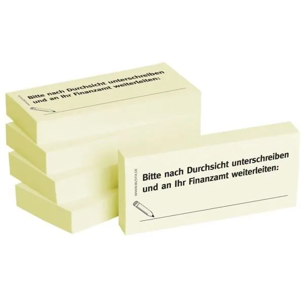 BIZSTIX Bedruckte Haftnotizen- Text: Bitte nach Durchsicht unterschreiben und an Ihr Finanzamt weiterleiten