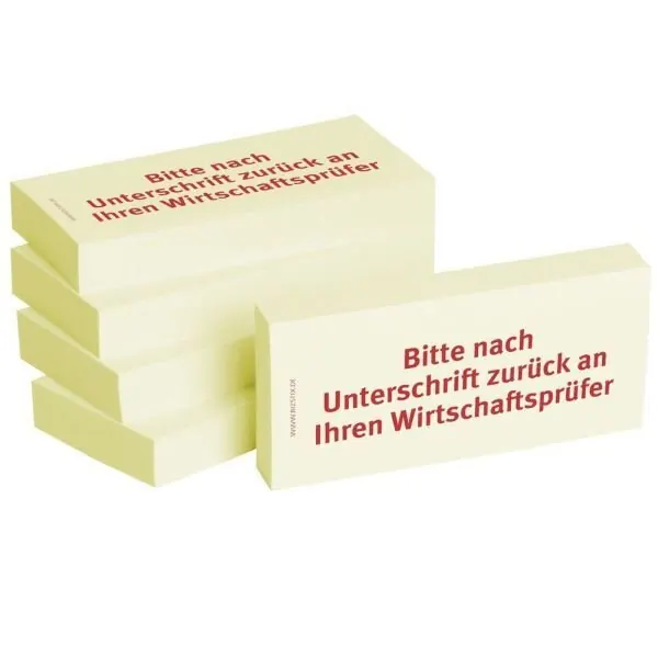 BIZSTIX Bedruckte Haftnotizen- Text: BItte nach Unterschrift zurüc an Ihren Wirtschaftsprüfer