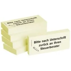 BIZSTIX Bedruckte Haftnotizen - Text: Bitte nach Unterschrift zurück an Ihren Steuerberater