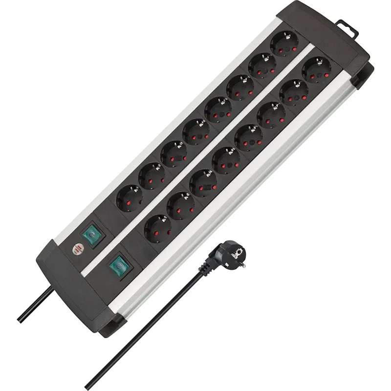 Brennenstuhl Premium-Alu-Line, Steckdosenleiste 16-Fach - Mehrfachsteckdose aus hochwertigem Aluminium (mit 2 Schaltern für je 8 Steckdosen und 3m Kabel, Made in Germany)