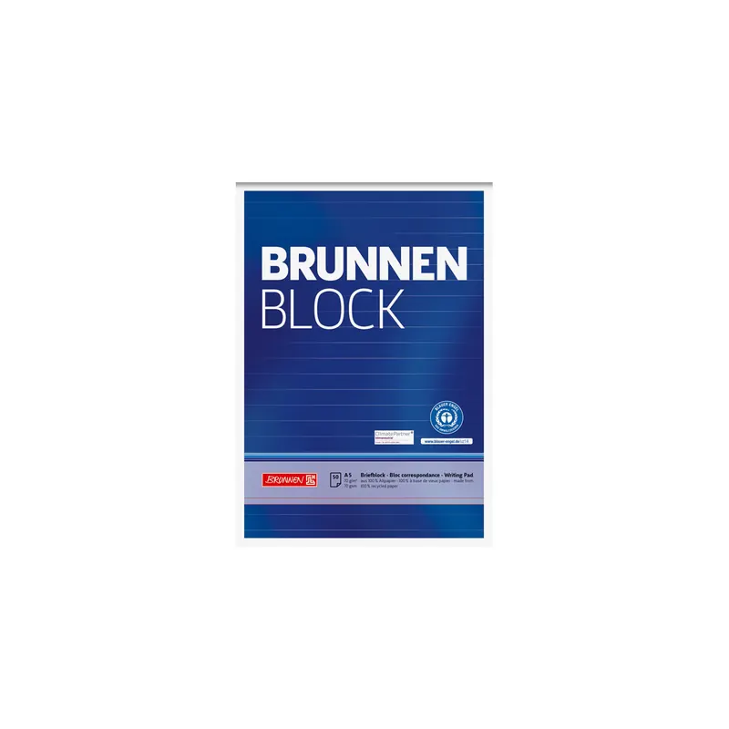 Briefblock Brunnen Recycling 52417 - A5 148 x 210 mm Deckblatt liniert Lineatur04 mit Schreiblinie 50 Blatt Blauer Engel Recyclingpapier 70 g/m²