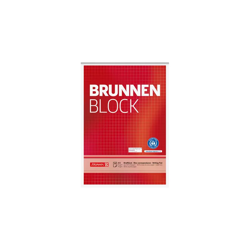 Briefblock Brunnen Recycling 52418 - A5 148 x 210 mm Deckblatt kariert Lineatur05 5 x 5 mm 50 Blatt Blauer Engel Recyclingpapier 70 g/m²
