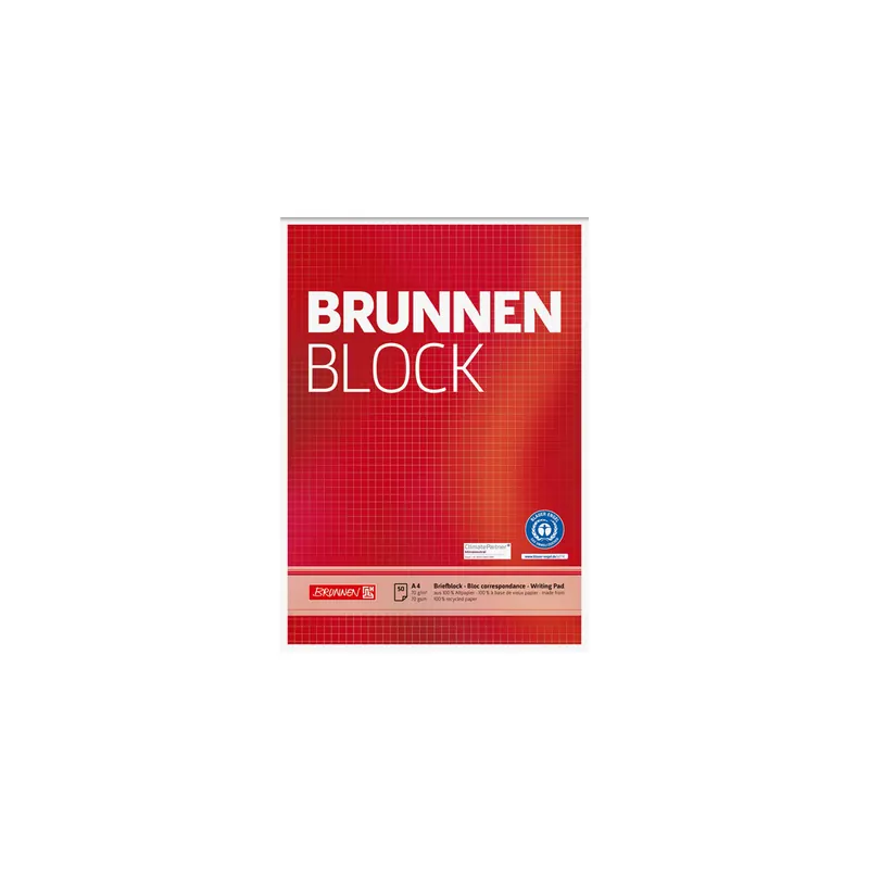 Briefblock Brunnen Recycling 52618 - A4 210 x 297 mm Deckblatt kariert Lineatur22 5 x 5 mm 50 Blatt Blauer Engel Recyclingpapier 70 g/m²