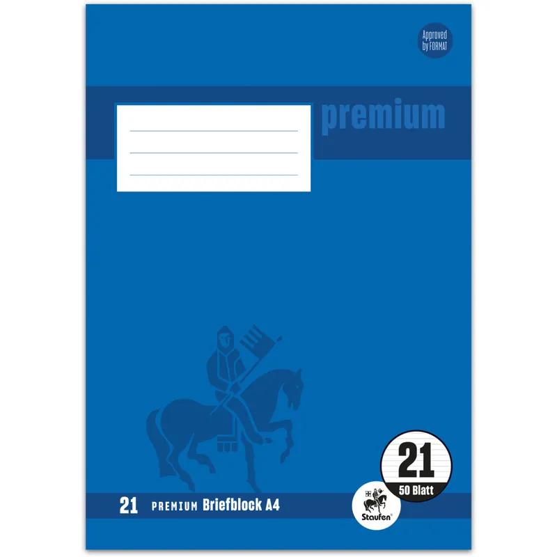 Briefblock Staufen Premium 734040241 - A4 210 x 297 mm Deckblatt liniert Lineatur21 mit Schreiblinie 50 Blatt klimaneutral hochweißes Premiumpapier 90 g/m²