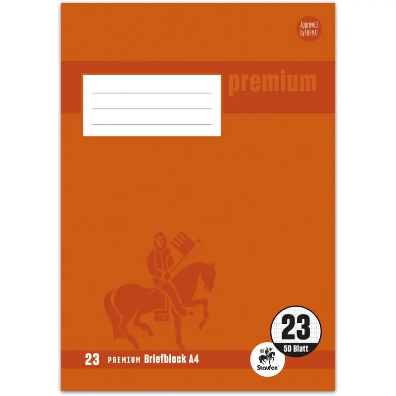 Briefblock Staufen Premium 734040243 - A4 210 x 297 mm Deckblatt rautiert Lineatur23 5 x 7 mm 50 Blatt klimaneutral hochweißes Premiumpapier 90 g/m²