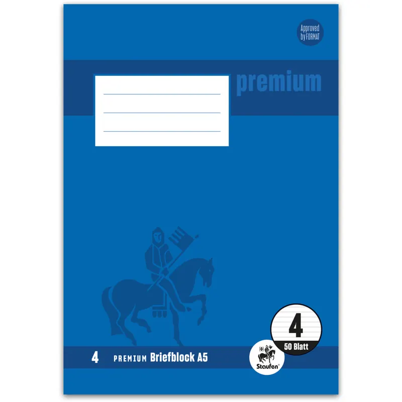 Briefblock Staufen Premium 734040251 - A5 148 x 210 mm Deckblatt liniert Lineatur04 mit Schreiblinie 50 Blatt klimaneutral hochweißes Premiumpapier 90 g/m²
