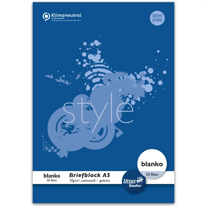 Briefblock Staufen Style 608741000 - A5 148 x 210 mm Deckblatt blanko Lineatur06 50 Blatt klimaneutral weißes Qualitätspapier 70 g/m²
