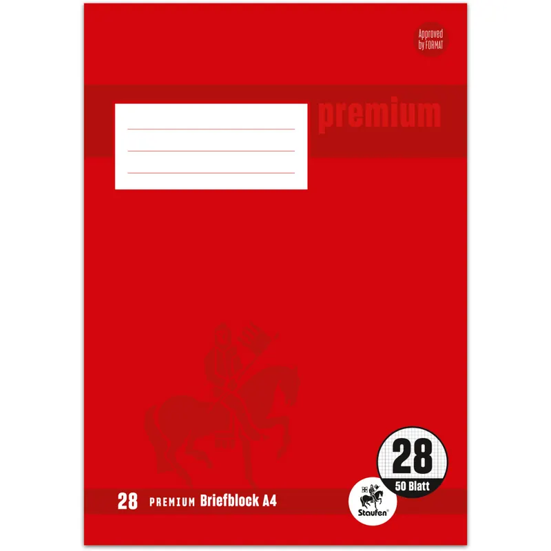 Briefblock Staufen Style 734041828 - A4 210 x 297 mm Deckblatt kariert Lineatur28 5 x 5 mm mit Doppelrand 50 Blatt klimaneutral weißes Qualitätspapier 70 g/m²