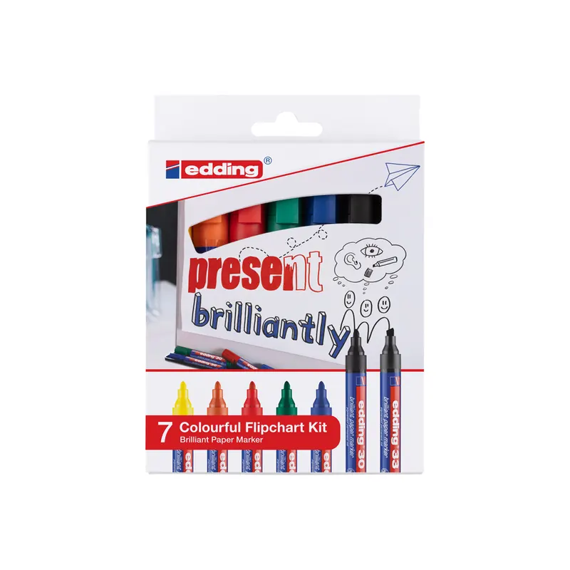 Brillant Papiermarker edding 30 - farbig sortiert 1,5-3 mm Rundspitze/Keilspitze permanent nachfüllbar 7er-Set