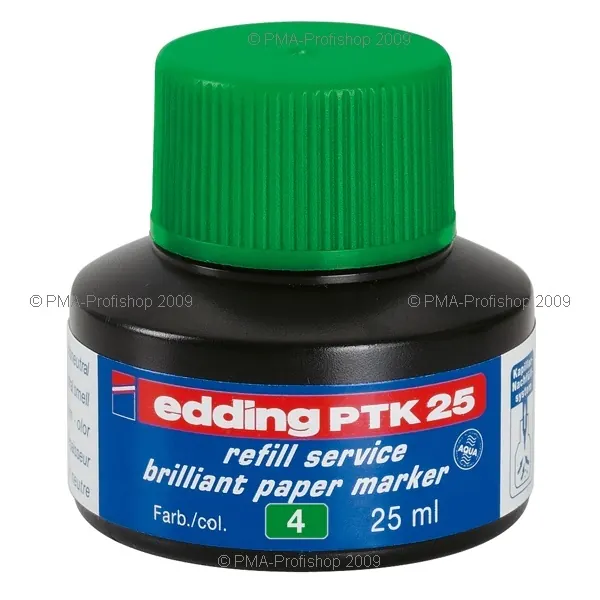 Brillant Papiermarker Nachfülltinte edding PTK25 - grün für Mod. 30/33 permanent 25 ml