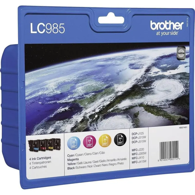 Brother LC985 Value Pack Original Tintenpatronen (für Brother DCP-125C, DCP-140W, DCP-315W, DCP-515W, MFC-J220, MFC-J265W, MFC-J410, MFC-J415W) CMYB 4 PACK Multi-pack