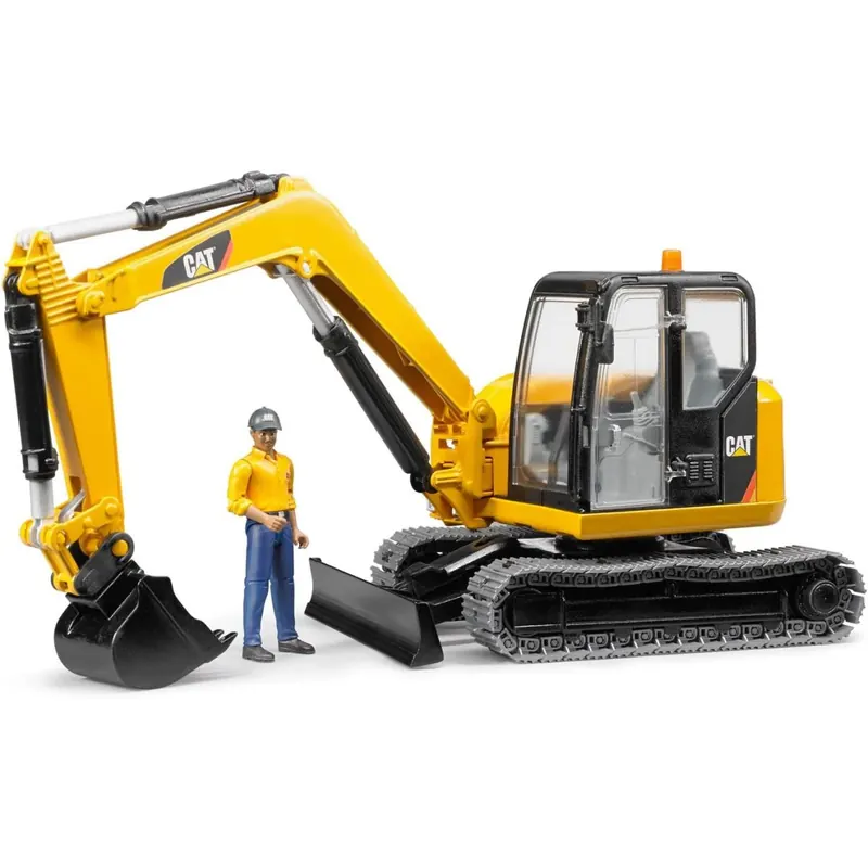 bruder 02466 - Cat Minibagger mit Bauarbeiter - 1:16 Baufahrzeug, Baustelle, Löffelbagger, Arbeiter, bworld, Baumaschine, Spielzeug