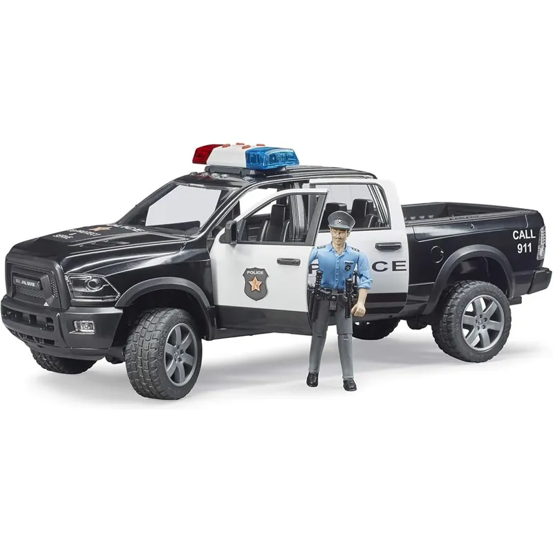 Bruder 02505 - RAM 2500 Polizei Pickup mit Polizist und Light and Sound Modul - 1:16 Fahrzeug, Einsatzwagen, Spielzeug