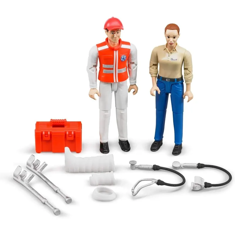 bruder 62710 - Bworld Set Rettungsdienst, Sanitäter, Patient & Zubehör - 1:16 Arzt Krankenwagen Figur Mensch Spielzeug