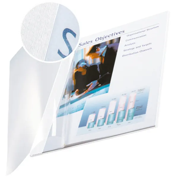 Buchbindemappe Leitz impressBIND 7415 - A4 weiß 106-140 Blatt transparenter Vorderdeckel Soft Cover Pckg/10