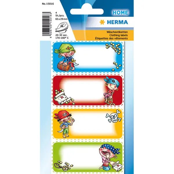 Bügeletikett Herma 15016 - auf Bogen 84 x 120 mm Piraten permanent für Handbeschriftung Stoff Pckg/4