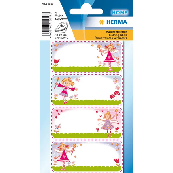 Bügeletikett Herma 15017 - auf Bogen 84 x 120 mm Prinzessin permanent für Handbeschriftung Stoff Pckg/4