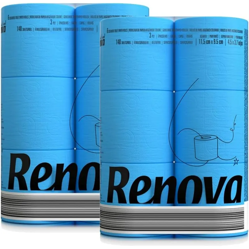buntes, farbiges Toilettenpapier 12 Rollen - 3-lagig - Renova - weich - originell - Klopapier - Black label - blau