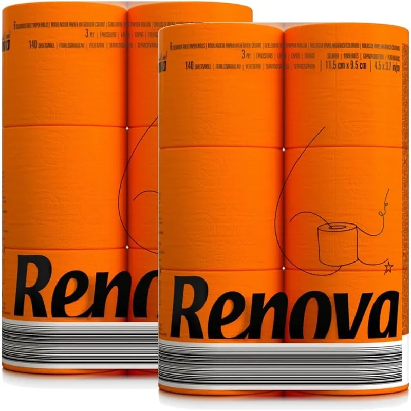 buntes, farbiges Toilettenpapier 12 Rollen - 3-lagig - Renova - weich - originell - Klopapier - Black Label - orange