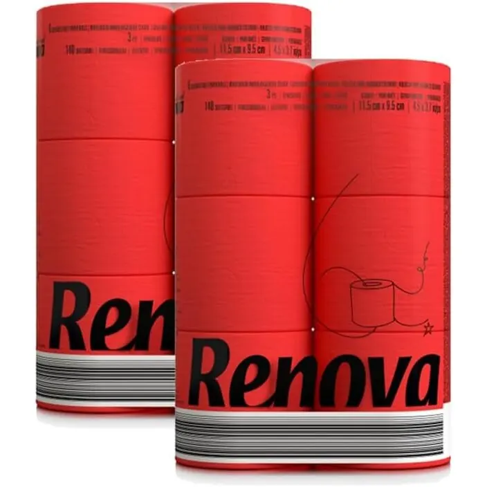 buntes, farbiges Toilettenpapier 12 Rollen - 3-lagig - Renova - weich - originell - Klopapier - Black label - rot