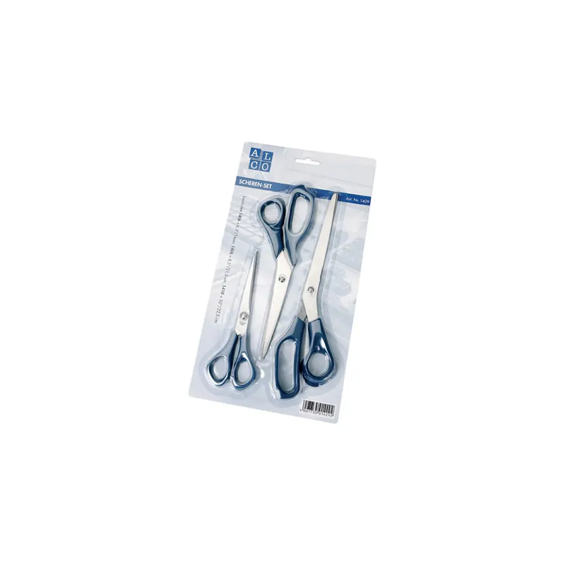 Büroschere myHome & Office 011203-1429 - 6 / 8 / 10 Zoll 160 / 215 / 255 mm blau abgerundet/spitz Kunststoffgriff Set