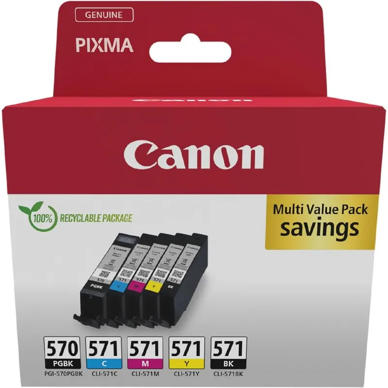 Canon PGI-570 BK CLI-571 BK C M Y PGBK Vorteilspack 5 Tintenpatronen (Schwarz, Cyan, Magenta, Gelb, Pigment-Schwarz) Original