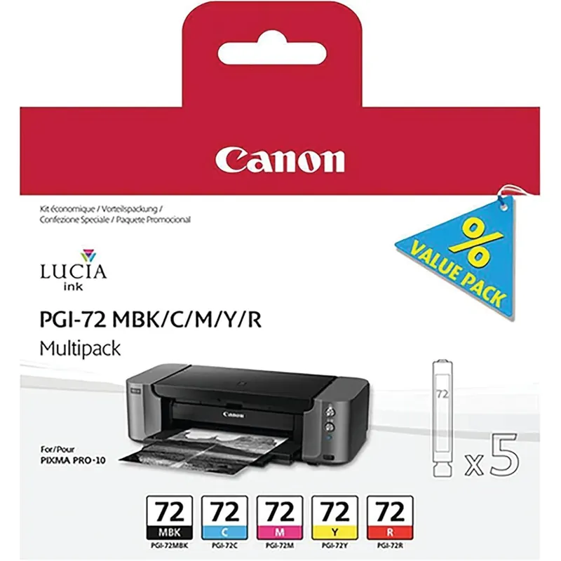 Canon PGI-72 MBK/C/M/Y/R mattschwarz, cyan, magenta, gelb, rot Druckerpatronen, 5er-Set